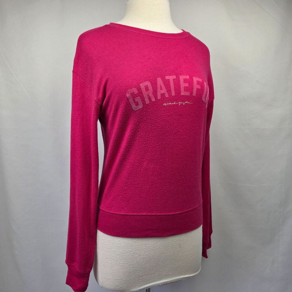 Spiritual Gangster Grateful Fuchsia Pink Long Sleeve Sweater Size Medium